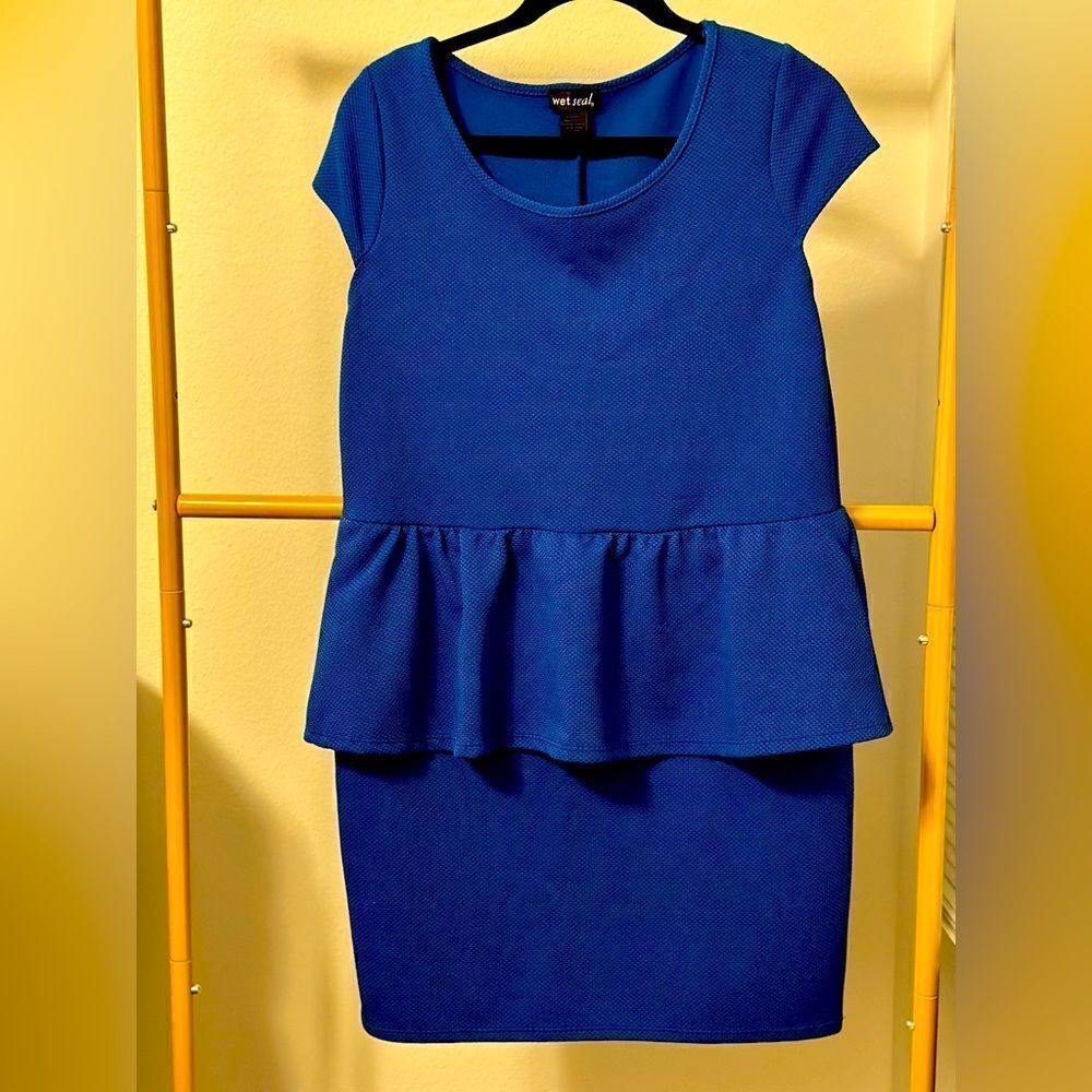 Wet Seal Plus Royal Blue Cap Sleeve Peplum Mini Dress